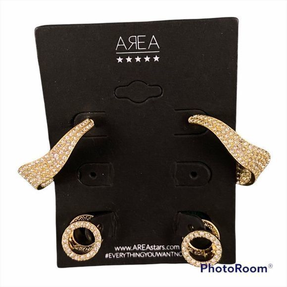 🌿4/$35🌿NWT AREA‎ Gold Diamond Earrings (2 Pairs) - Picture 4 of 4